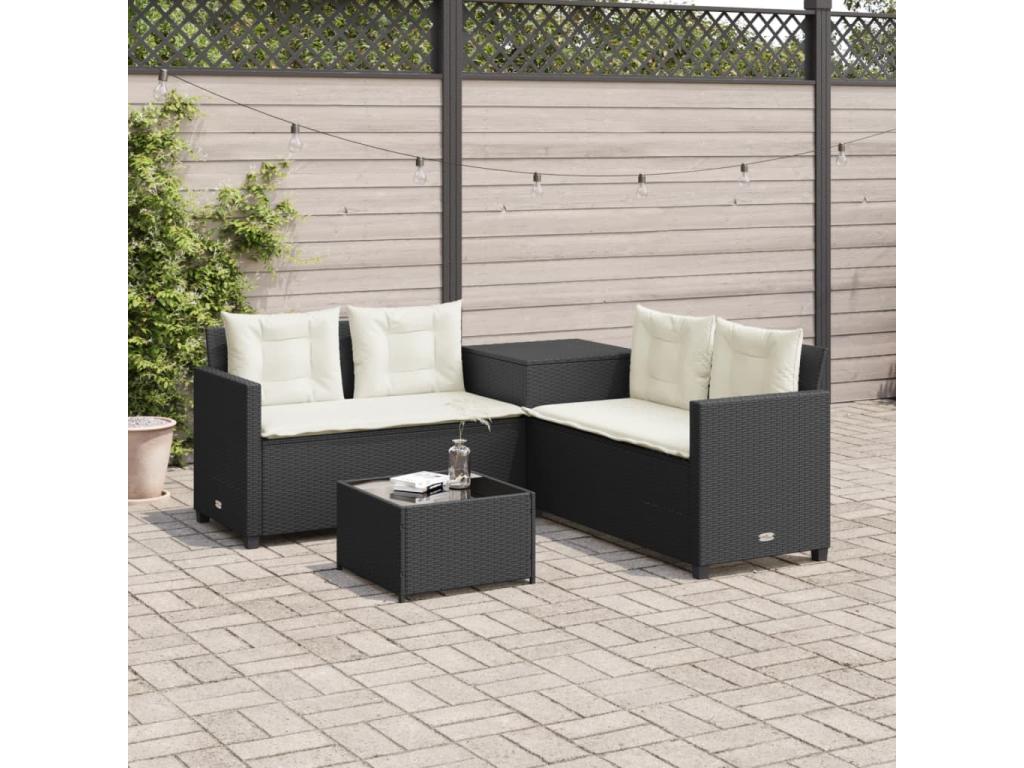 Black garden sofa with table and L-shaped cushions