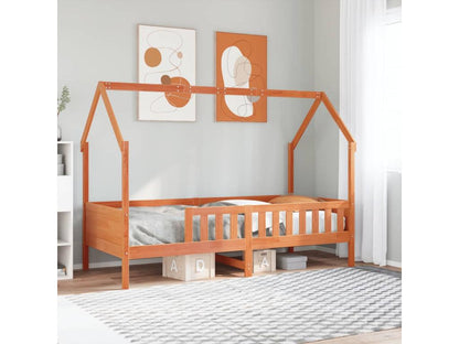 Children's house-shaped bed frame without mattress, pine