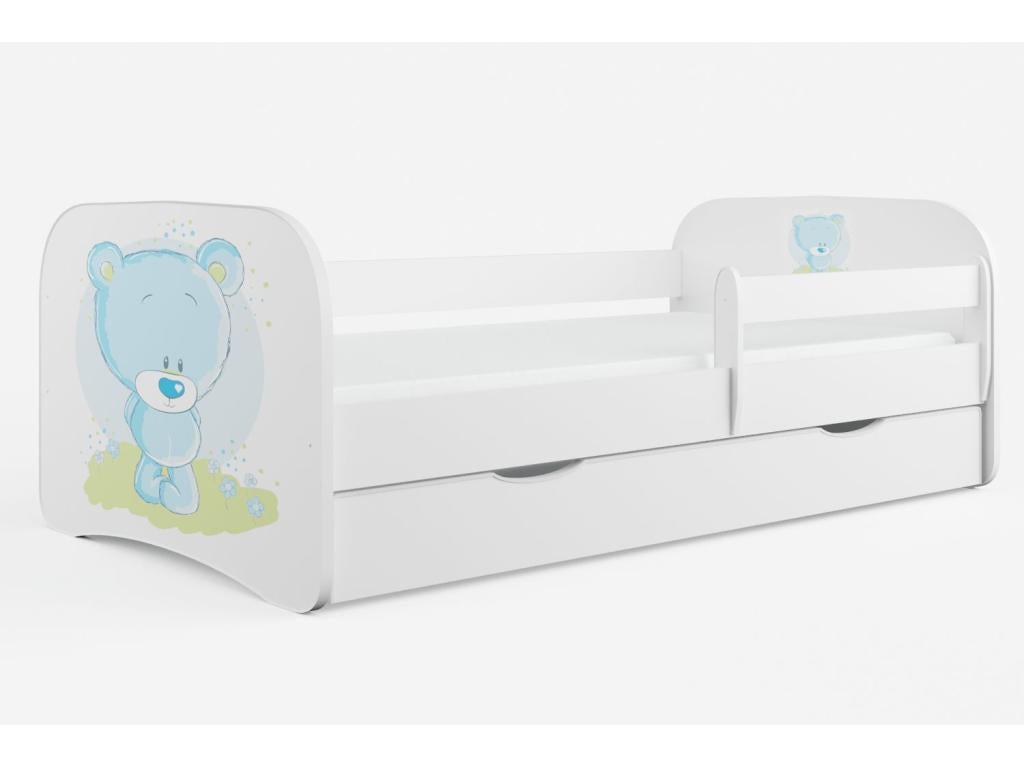Teddy bear children's bed with slatted base and removable safety rail - Meubiana - Foam mattress - 80x160 - Drawers