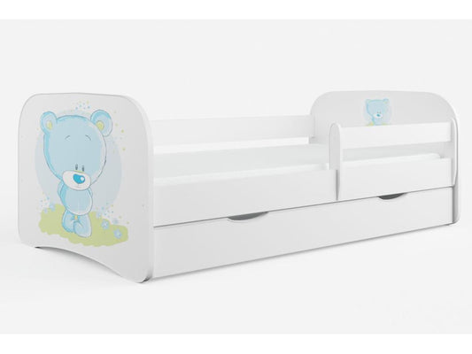 Teddy bear children's bed with slatted base and removable safety rail - Meubiana - Foam mattress - 80x160 - Drawers