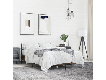 Brown oak bed frame 120x200 cm engineered wood and metal