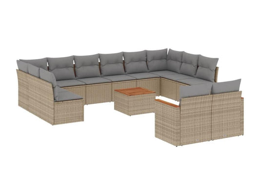 13-piece garden furniture set and cushions, méHomzora beige woven resin