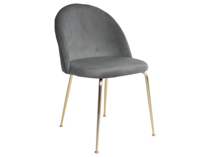 Meubiana Grey velvet dining chair with brass legs.