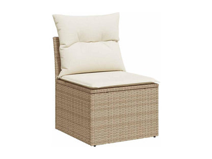 9-piece garden furniture set with cushions, beige woven resin