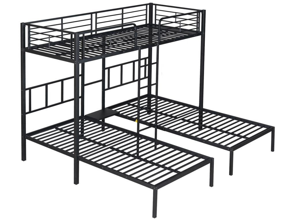 Bunk bed with bedside table - 3x90x200 cm - metal - black