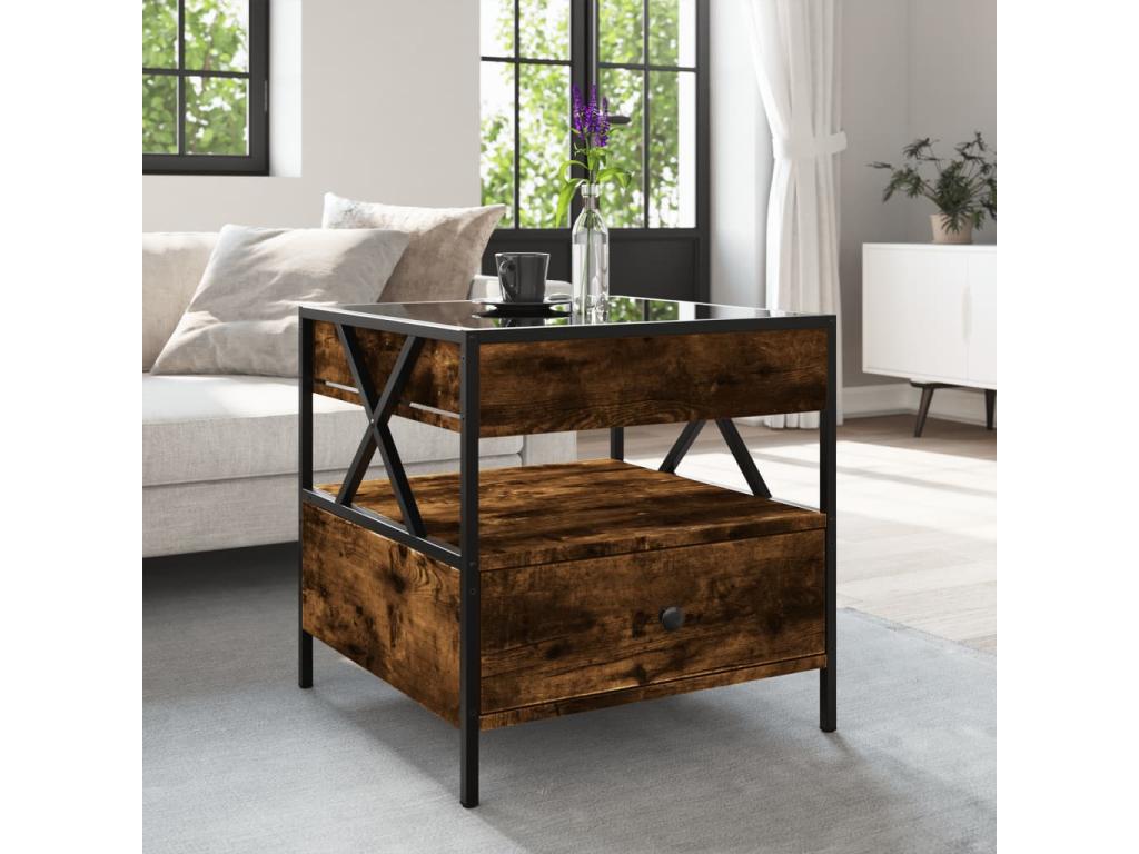 Homzora coffee table with LED, smoked oak, 50x50x51 cm