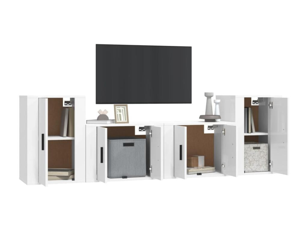 4-Piece TV Furniture Set, Glossy White, Engineered Wood