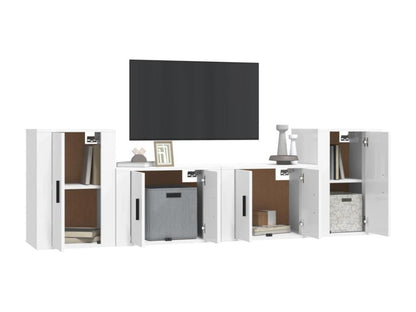 4-Piece TV Furniture Set, Glossy White, Engineered Wood
