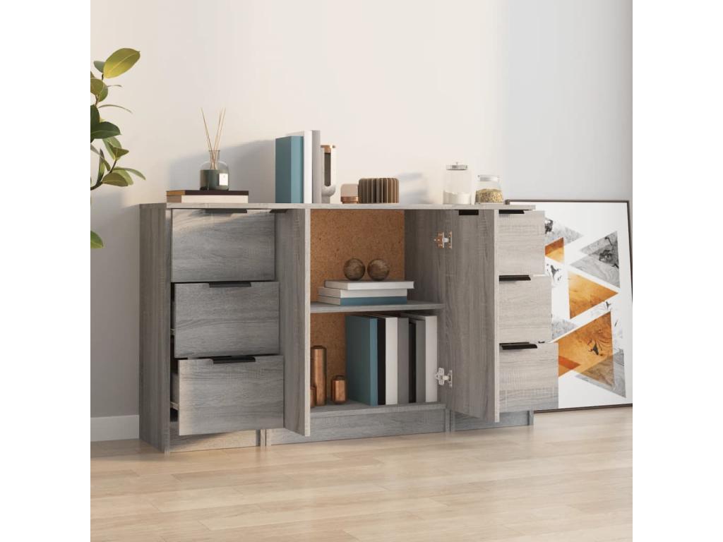Meubiana 3-piece sideboard set, grey engineered wood