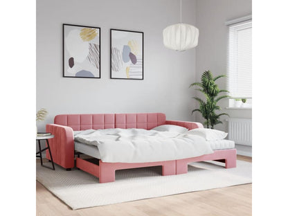 Daybed with pull-out bed and pink velvet mattress 90x200 cm