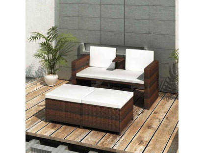 4-piece garden furniture set with cushions, brown woven resin