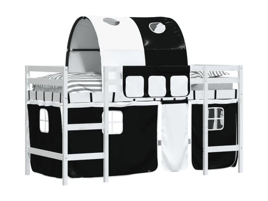 Children's loft bed and tunnel, black and white, 90x190 cm, solid pine