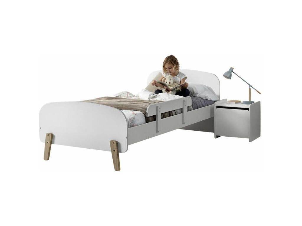 Homzora 90x200cm White Children's Bed with Guardrail/Nightstand