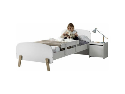 Homzora 90x200cm White Children's Bed with Guardrail/Nightstand