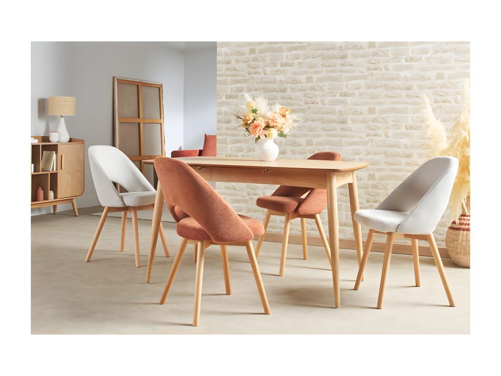 Set of 2 Scandinavian chairs in textured burnt earth velvet-effect fabric and light wood by Homzora