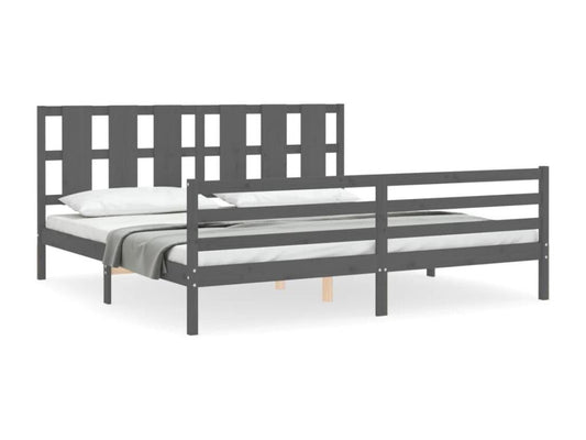Grey bed frame without mattress, 200x200 cm, solid wood