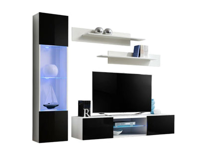 FLY R3 TV Unit Set – White and Black – Integrated LED – Designer Wall-Mounted Unit