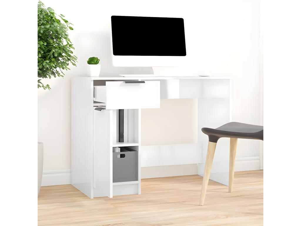 Glossy white desk, 100x50x75 cm, engineered wood