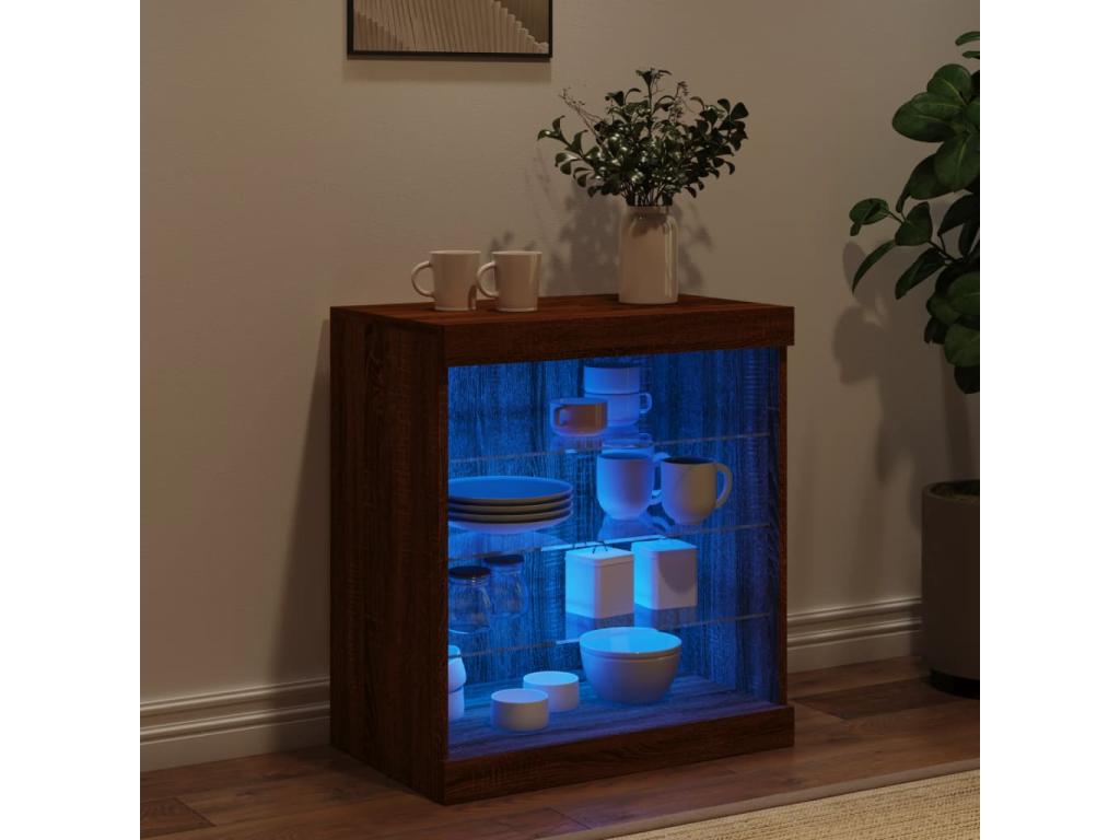 Buffet with Homzoraères LED lights, brown oak, 60.5x37x67 cm