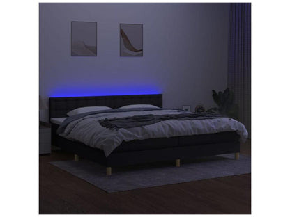 Homzora bed base and mattress with LED lighting, black, 200x200 cm, fabric