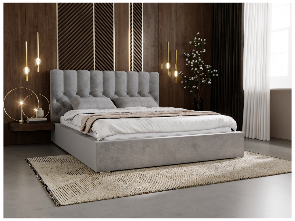 Upholstered bed with storage - 200x200 - double bed - velvet - grey - Roma