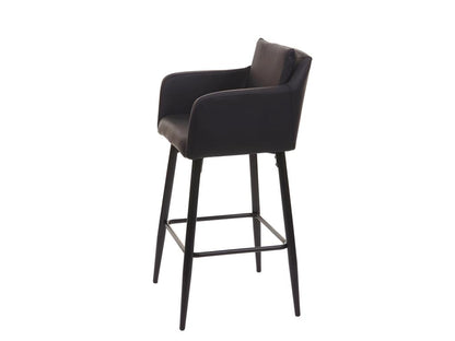 Meubiana-H93 bar stool, counter stool with footrest, metal frame - black faux leather