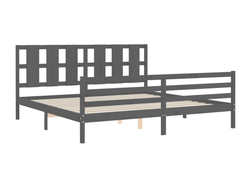 Grey bed frame without mattress, 200x200 cm, solid wood