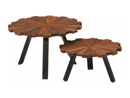 Two-piece coffee tables made of reclaimed solid wood and iron