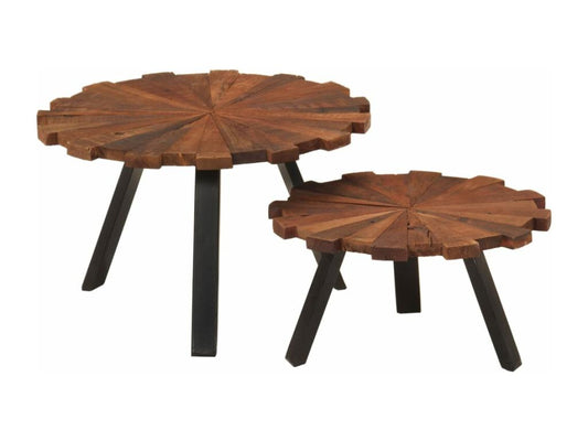 Two-piece coffee tables made of reclaimed solid wood and iron