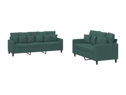 2-piece sofa set with cushions, dark green velvet