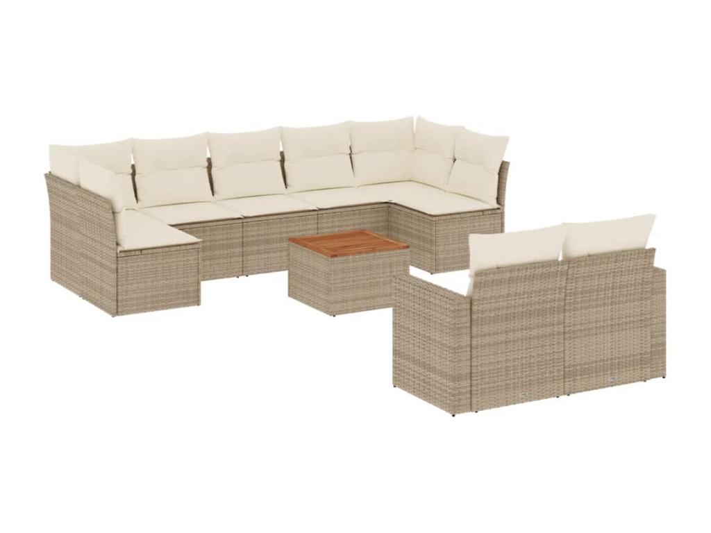Garden furniture set with 10 beige resin wicker cushions