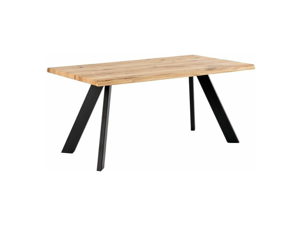 Homzora Industrial Dining Table – Light Solid Oak and Metal Legs – Natural/Black Colour – Width 200 cm