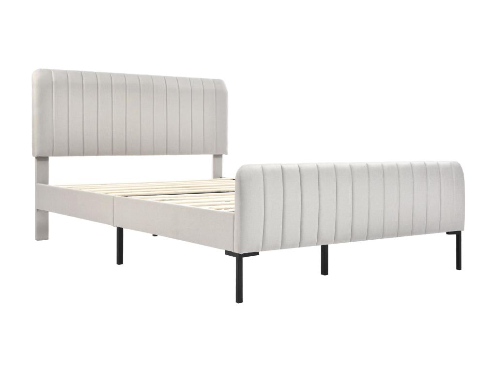 Upholstered adult bed in linen fabric - 160x200 cm - with adjustable headboard and slatted base by Meubiana - Light Grey