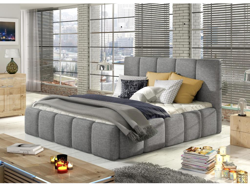 Meubiana Modern Upholstered Fabric Bed - Grey - 140x200cm - Version with Slatted Base