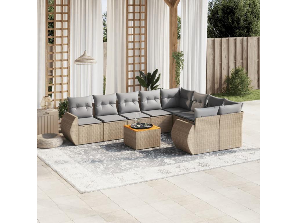 10-piece beige resin wicker garden furniture set with cushions