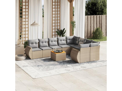 10-piece beige resin wicker garden furniture set with cushions