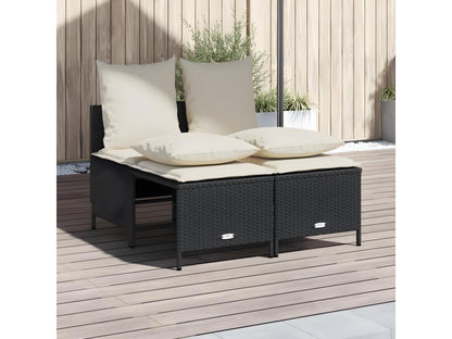 4-piece garden furniture set with cushions, black woven resin
