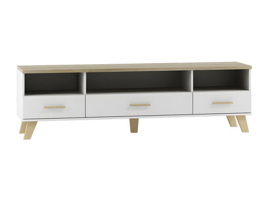 Homzora 109 White TV Stand - Homzora Oak, 3 drawers, 180x53x40cm