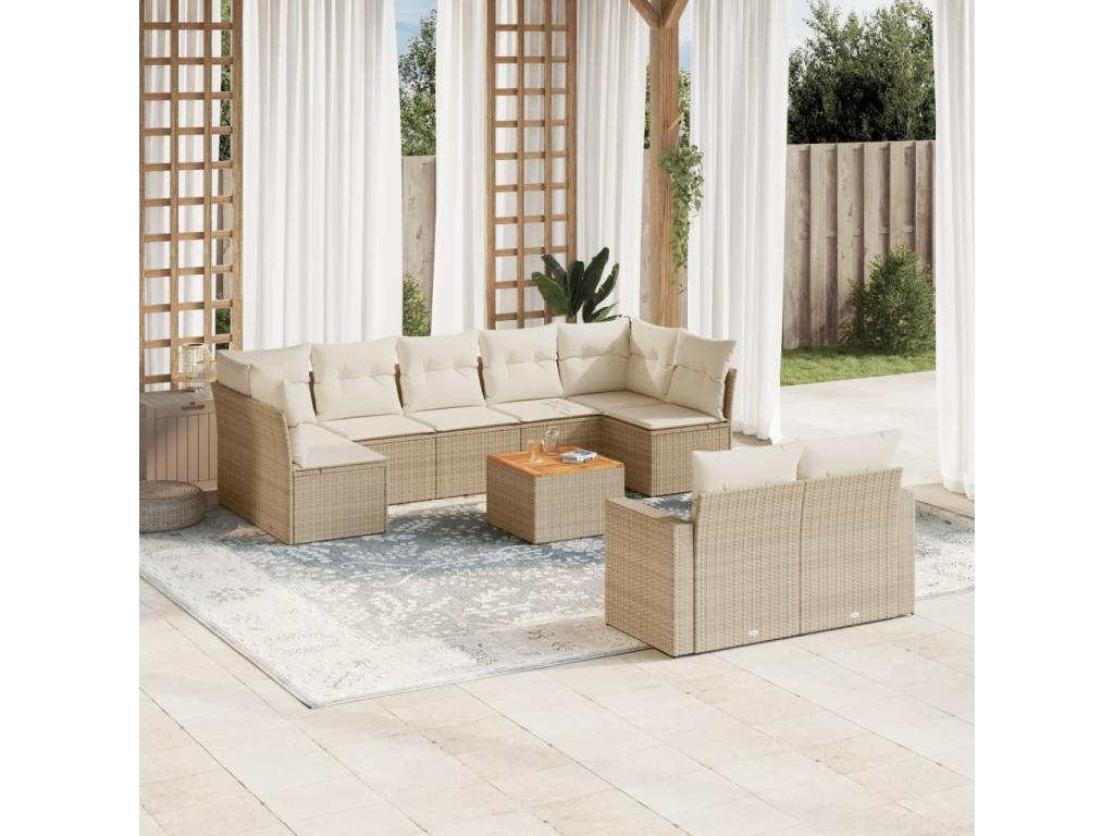 Garden furniture set with 10 beige resin wicker cushions