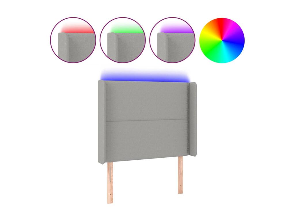 Light Grey LED Headboard 103x16x118/128 cm Fabric