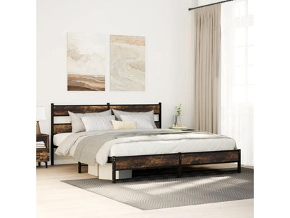 Metal bed frame without mattress, smoked oak, 193x203 cm