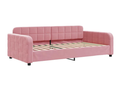 Daybed with trundle bed and drawers, pink, 100x200 cm, velvet
