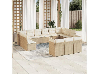 13-piece garden furniture set with cushions, beige woven resin