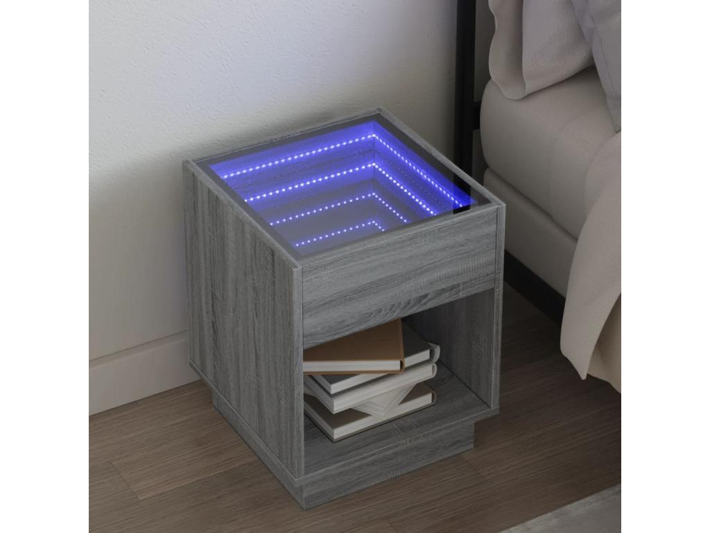Meubiana bedside table with infinity LED, grey, 40x40x50 cm