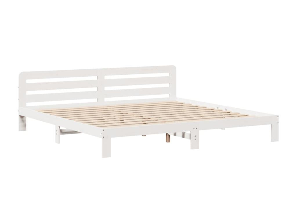 White bed frame without mattress, 180x200 cm, solid pine wood