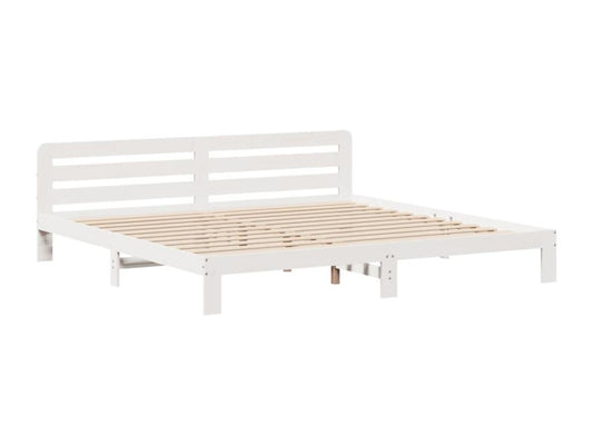 White bed frame without mattress, 180x200 cm, solid pine wood