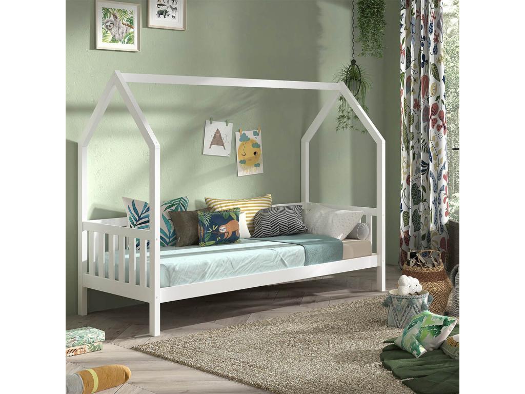 CABIN - Cabin Bed with Guardrails 90x200cm in Solid White Lacquered Pine