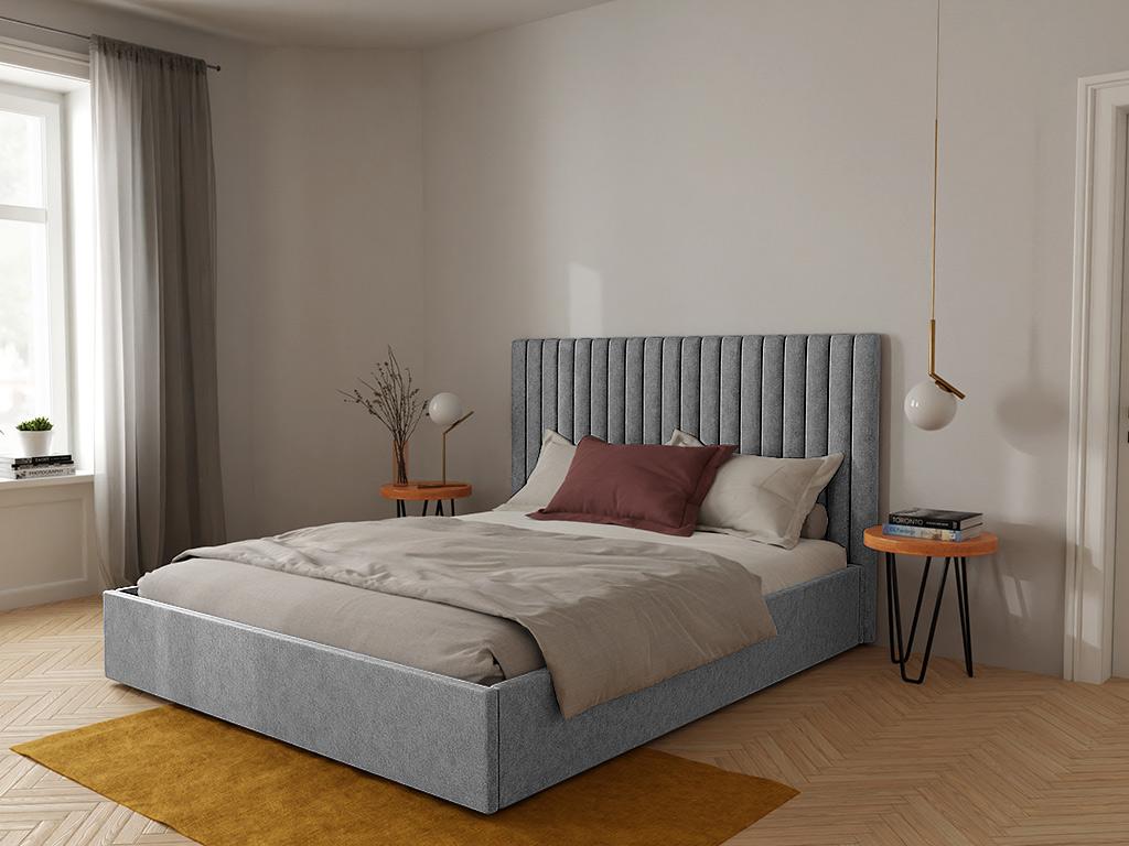 160x200 cm storage bed with vertically stitched headboard - Fabric - Grey - Homzora