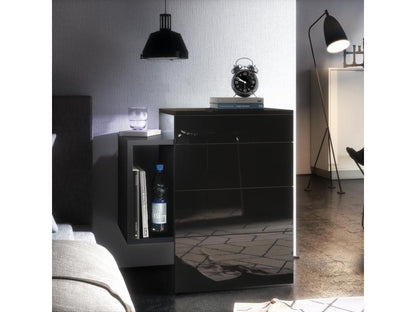 Matte Black Bedside Table with Lacquered Fronts, WxHxD 60x63x37