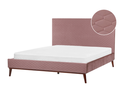 Homzora Velvet Bed with Slatted Base 160x200 cm Pink